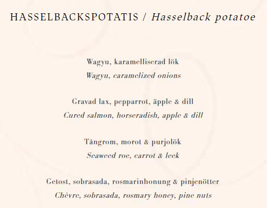 Le patate hasselback nel menù del ristorante Hasselbacken di Stoccolma